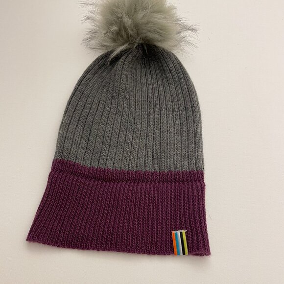 Smartwool Merion Wool Rib-Knit Beanie Hat with Faux Fur Pom - Picture 3 of 6